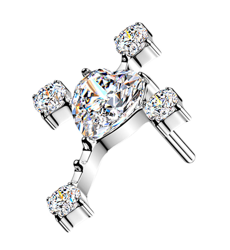 Cross Heart Clear CZ Titanium Threadless Top