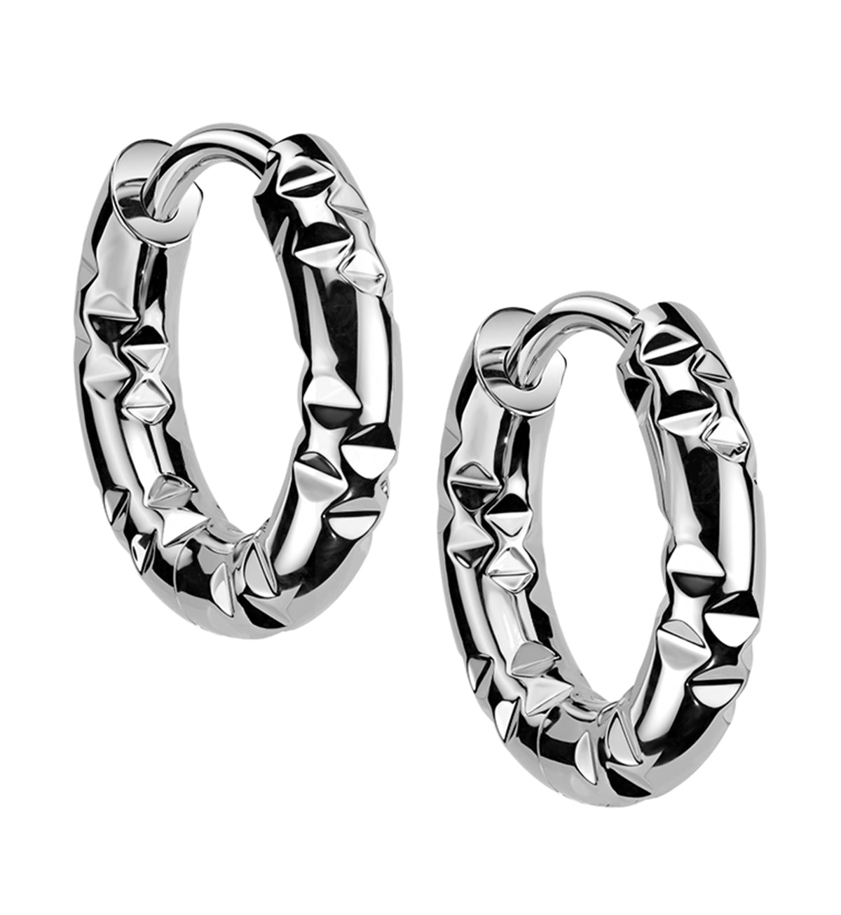 Crushed Stainless Steel Hinged Hoop Huggie Earrings