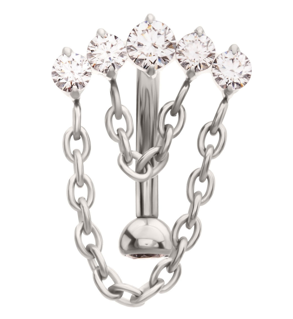 Curve Clear CZ Double Chain Dangle Titanium Internally Threaded Curved Barbell