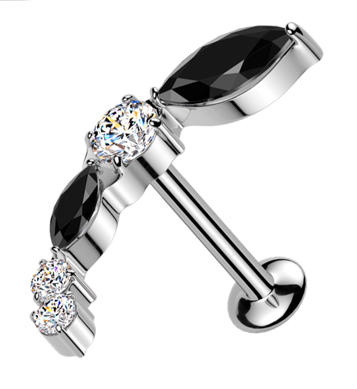 Curve Marquise Black And Clear CZ Threadless Titanium Labret