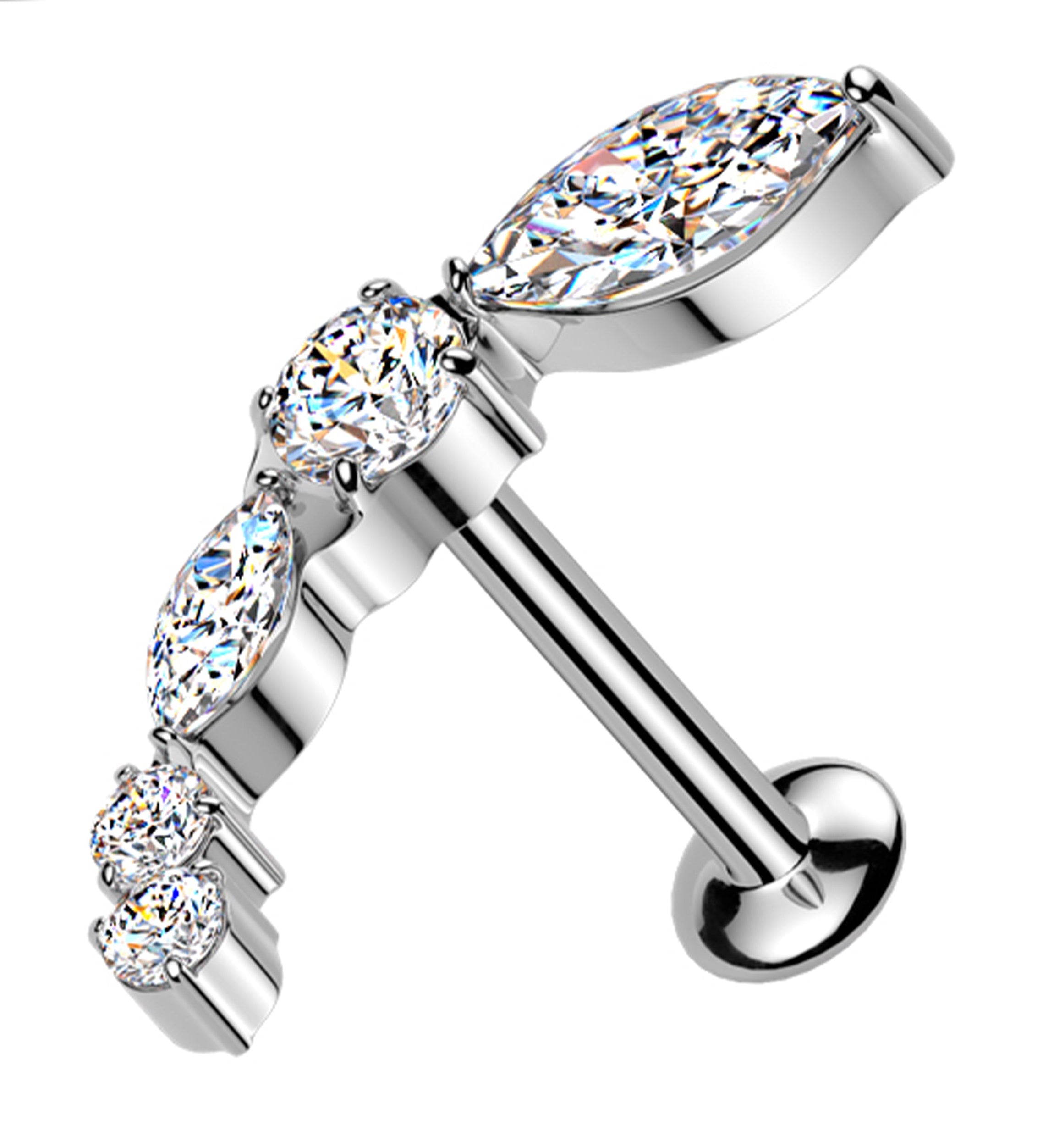 Curve Marquise Clear CZ Threadless Titanium Labret