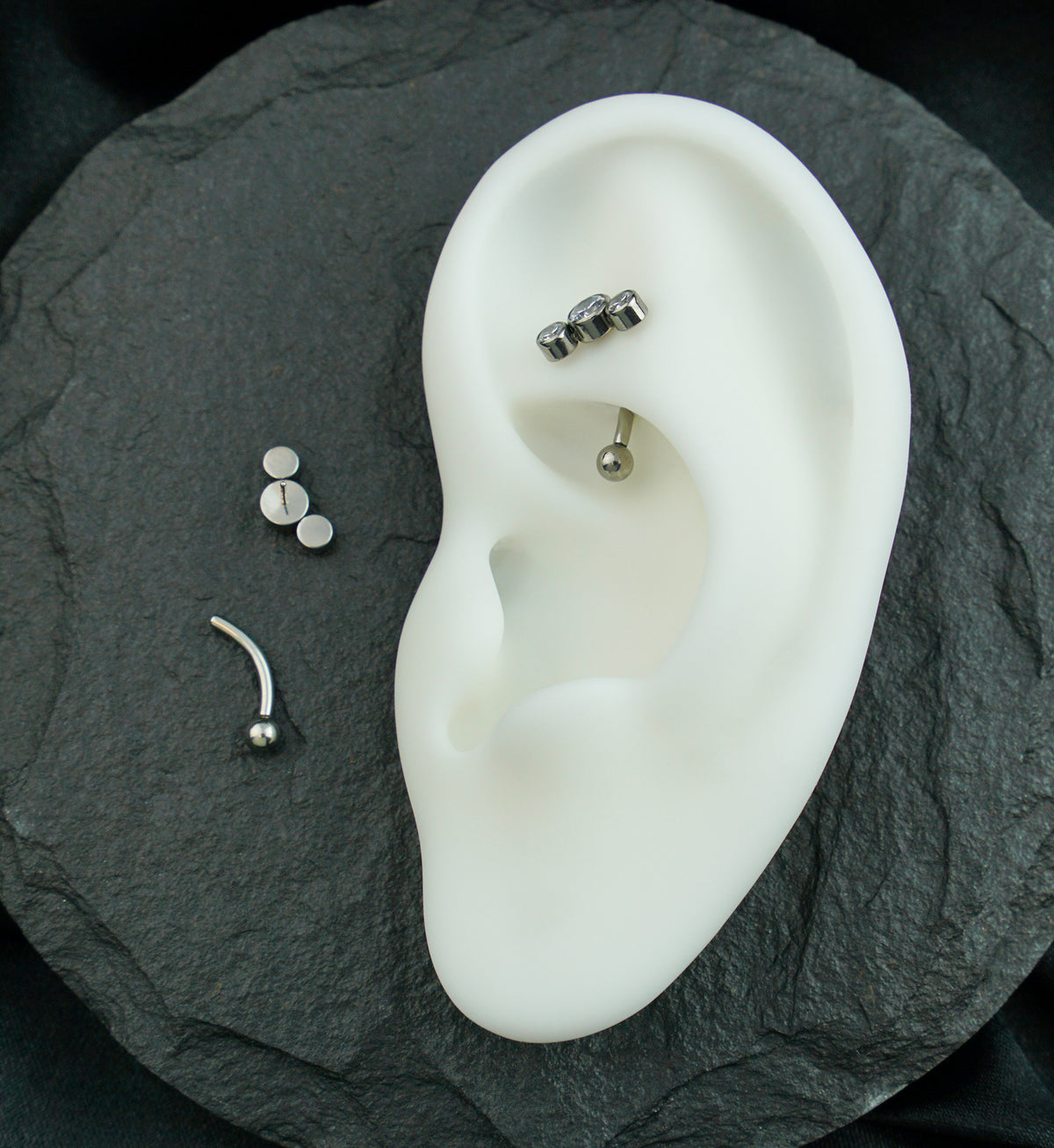 Curve Triple Clear CZ Threadless Titanium Curved Barbell