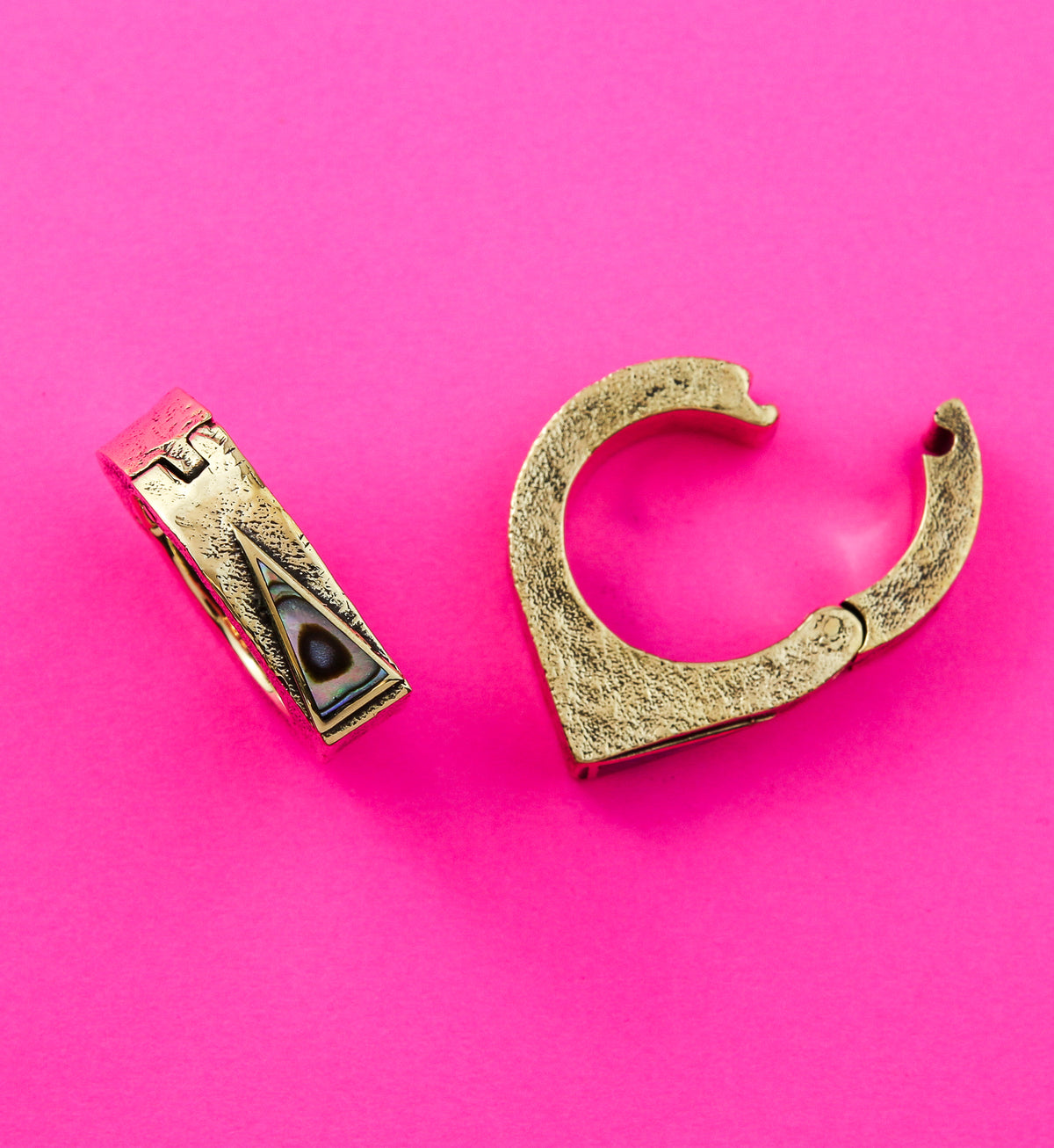 Cusp Triangle Abalone Brass Hinged Hoop Ear Weights