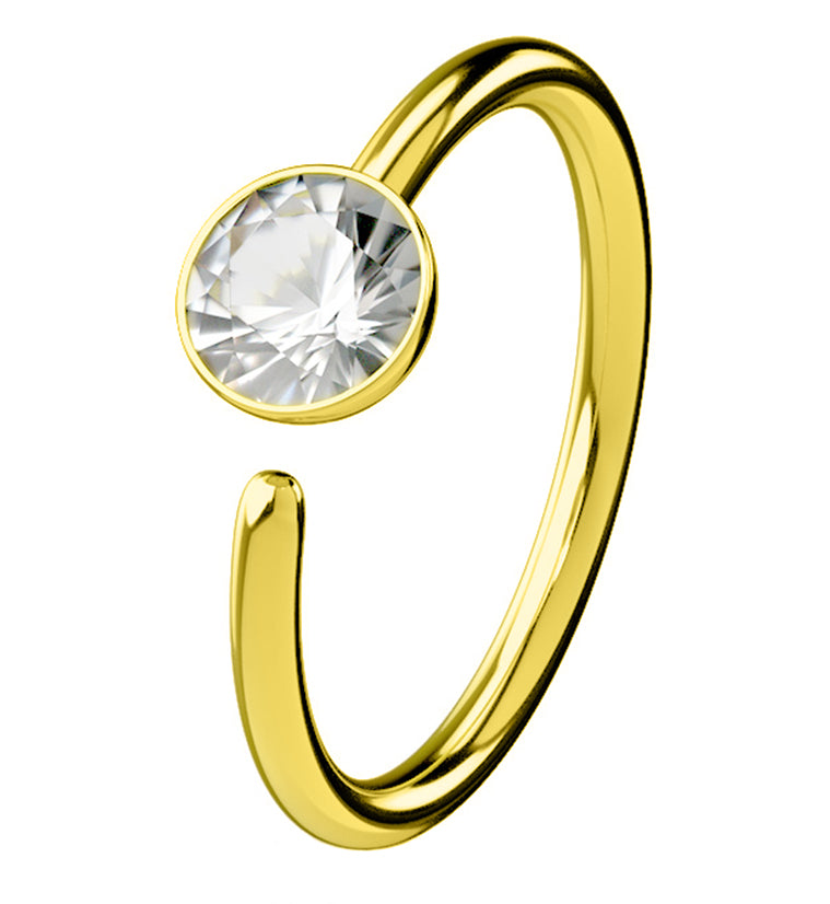 20G Gold PVD Steel CZ Gem Nose Ring Hoop