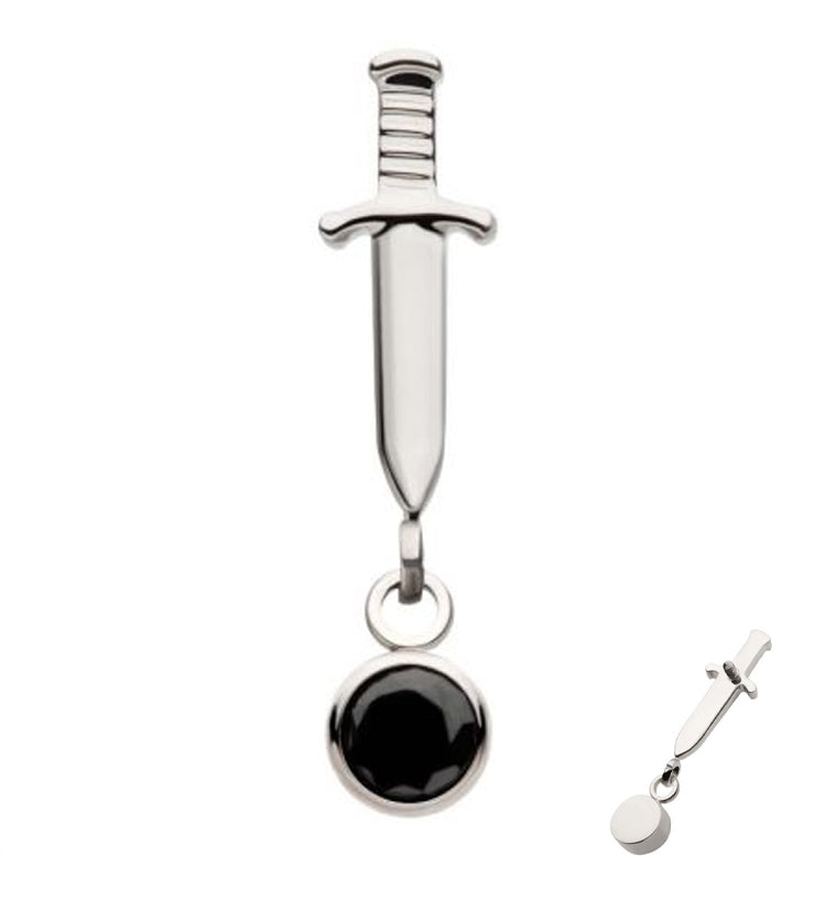 Dagger Dangle Black CZ Internally Threaded Top