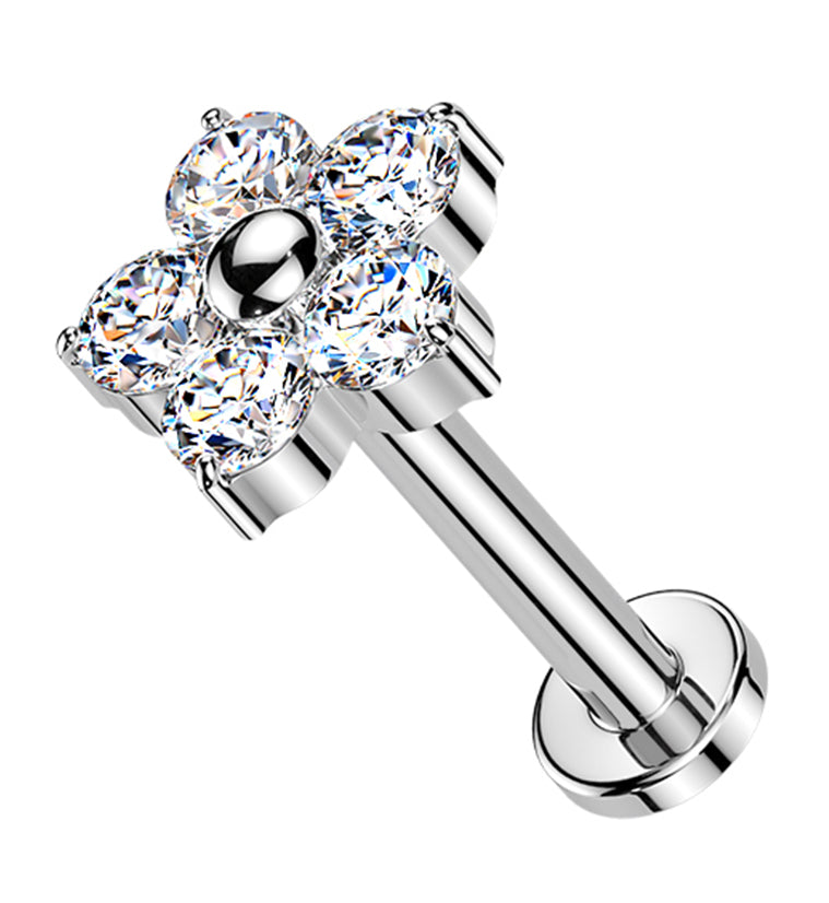 Daisy CZ Titanium Threadless Labret