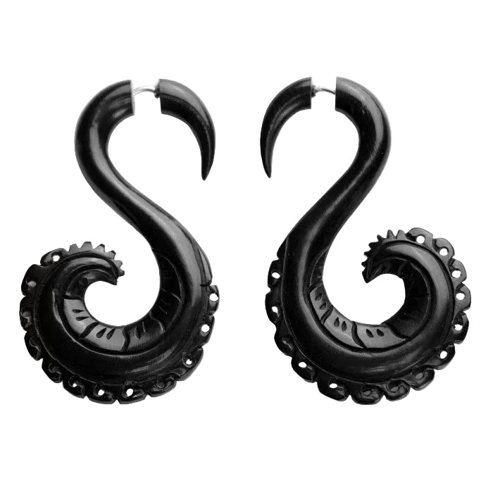 Darma Curl Fake Gauges Spiral Horn Earrings