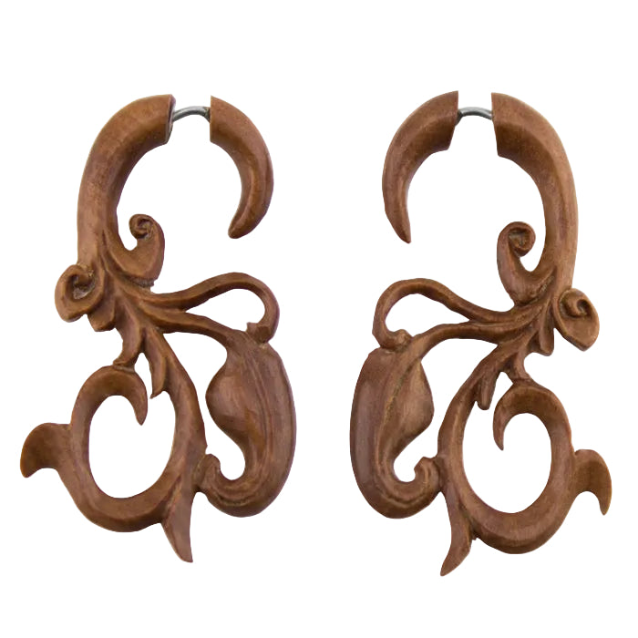Decor Vine Saba Wood Fake Gauges Earrings