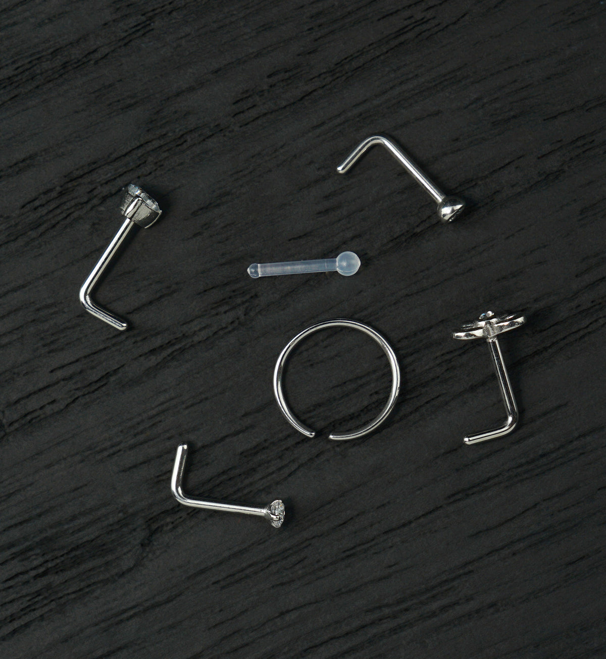 Demure Clear CZ Stainless Steel L Bend/Stud/Hoop Variety Pack (6 Pack)
