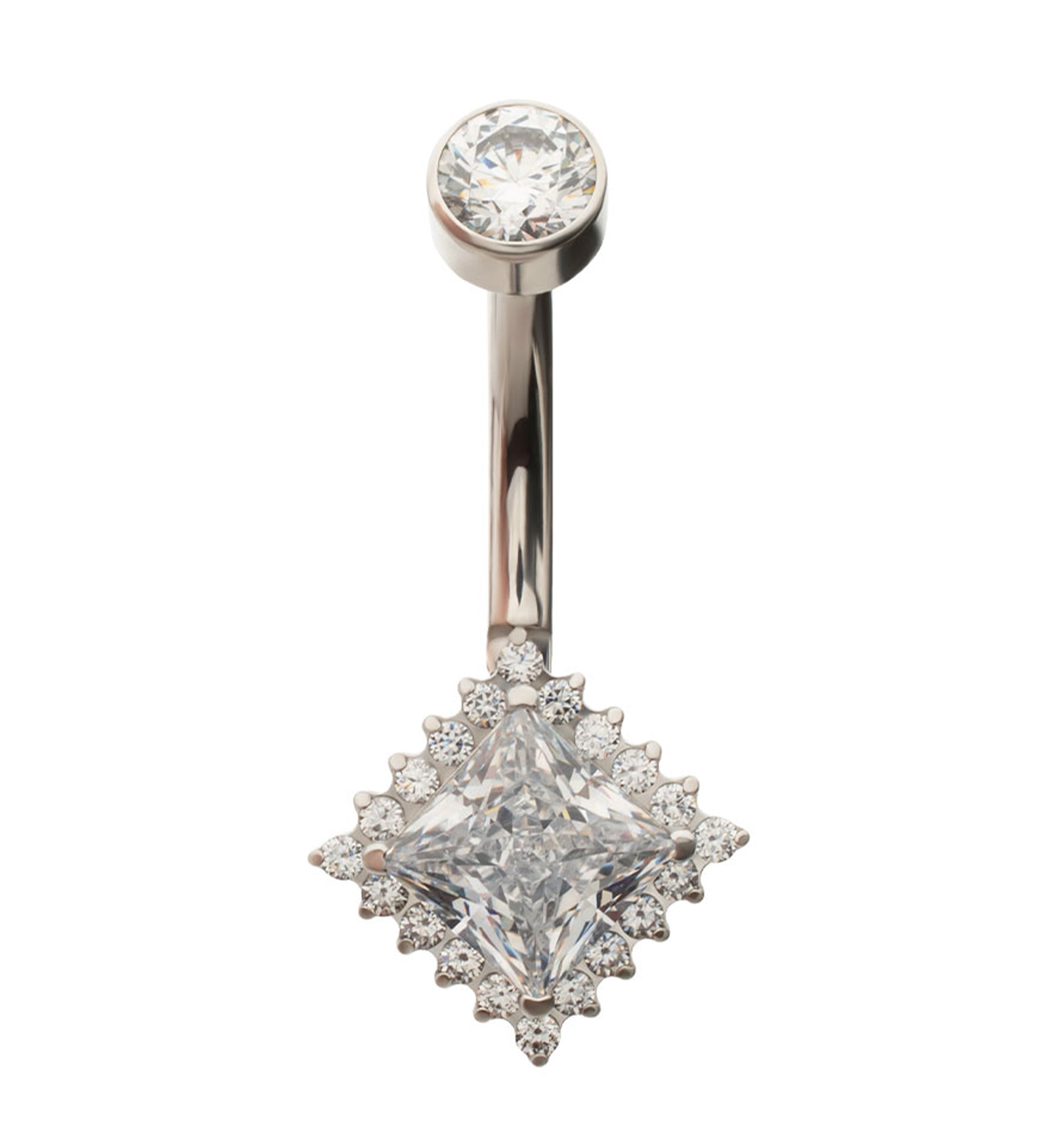 Diamond Spotlight Clear CZ Titanium Internally Threaded Belly Button Ring