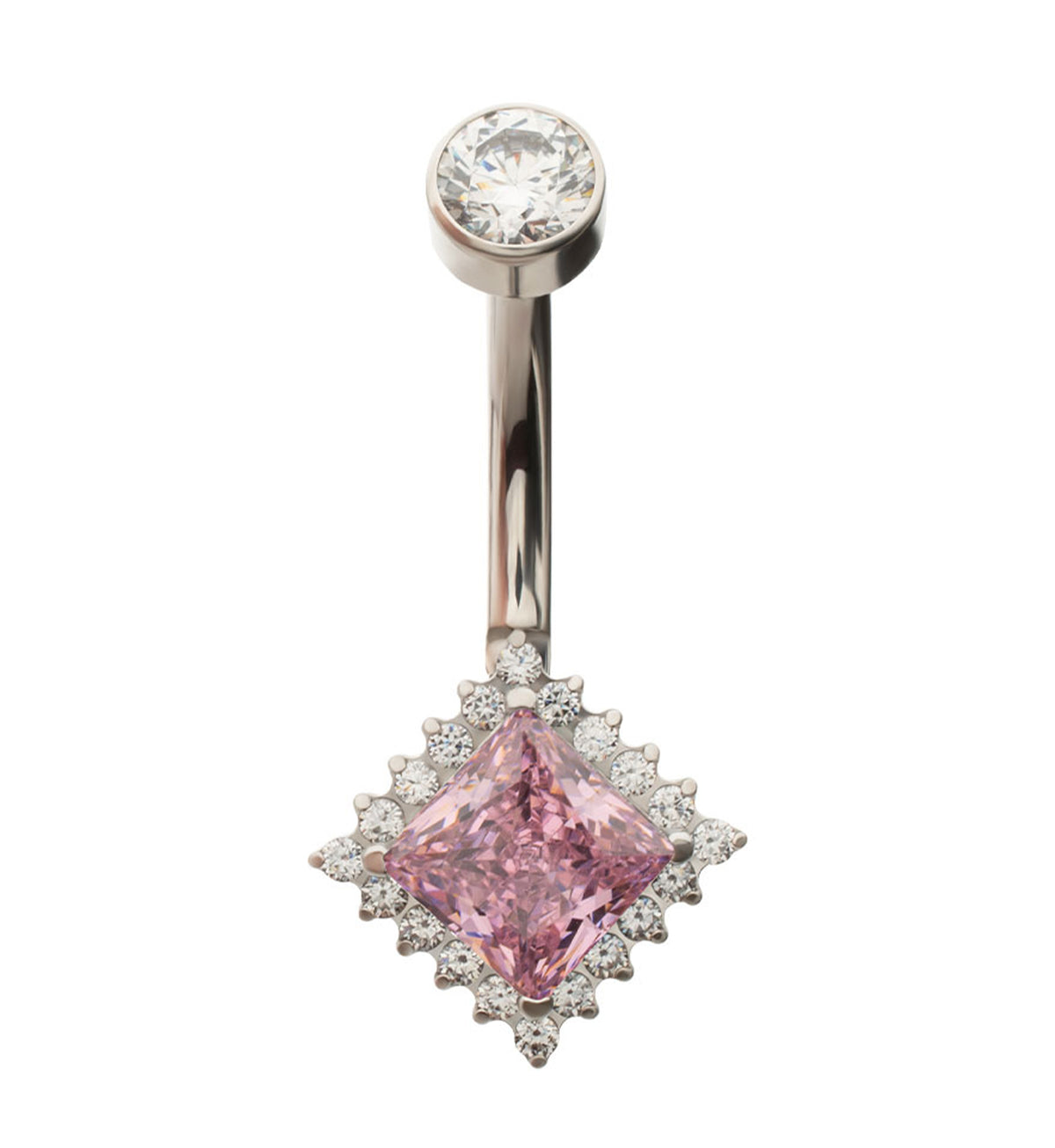 Diamond Spotlight Pink CZ Titanium Internally Threaded Belly Button Ring