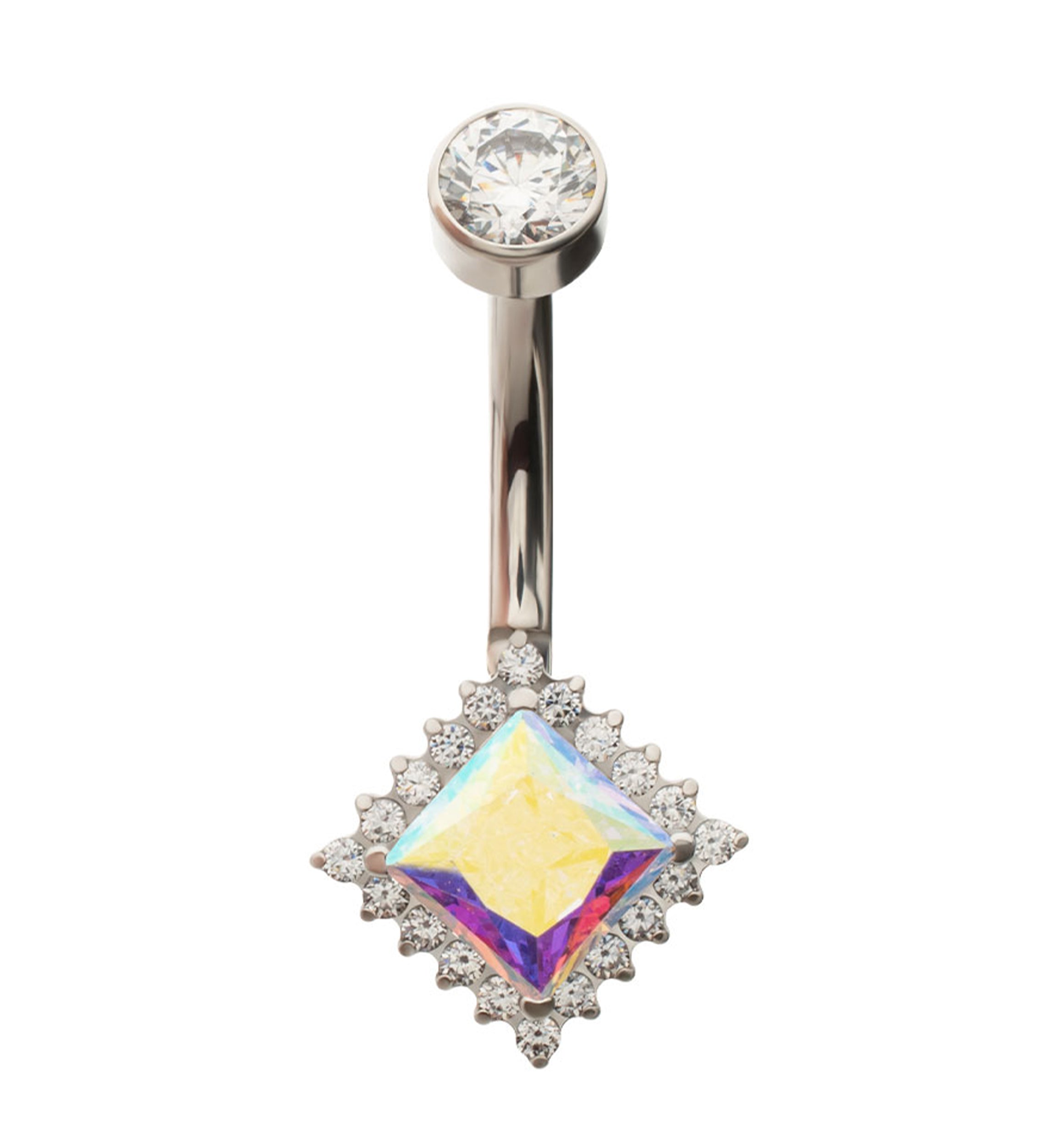 Diamond Spotlight Rainbow Aurora CZ Titanium Internally Threaded Belly Button Ring
