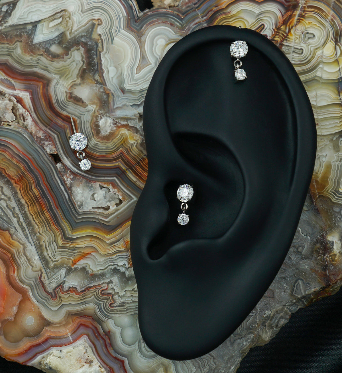 Double Clear CZ Dangle Vertical Titanium Threadless Top