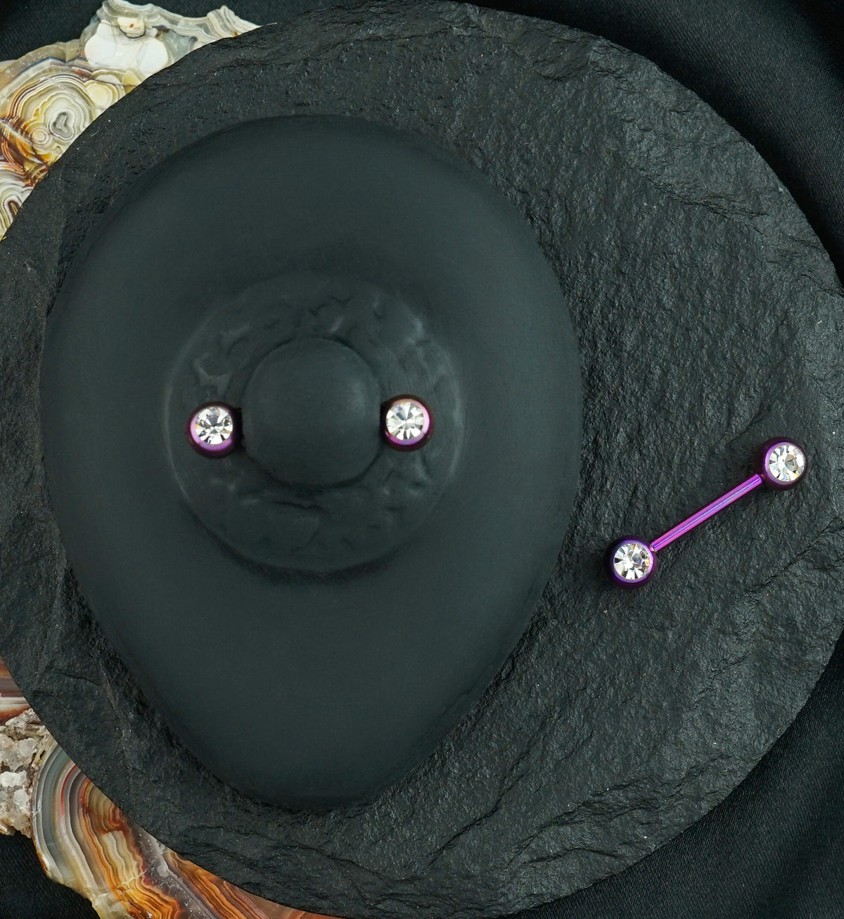 Double CZ Gem Purple Nipple Ring Barbell