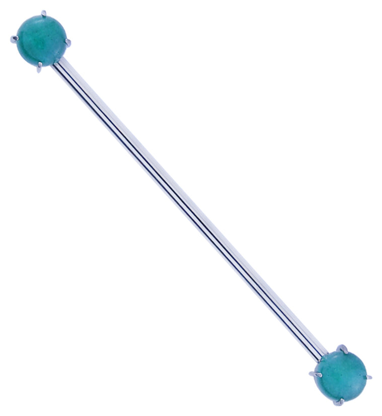 Double Green Aventurine Stone Threadless Titanium Industrial Barbell