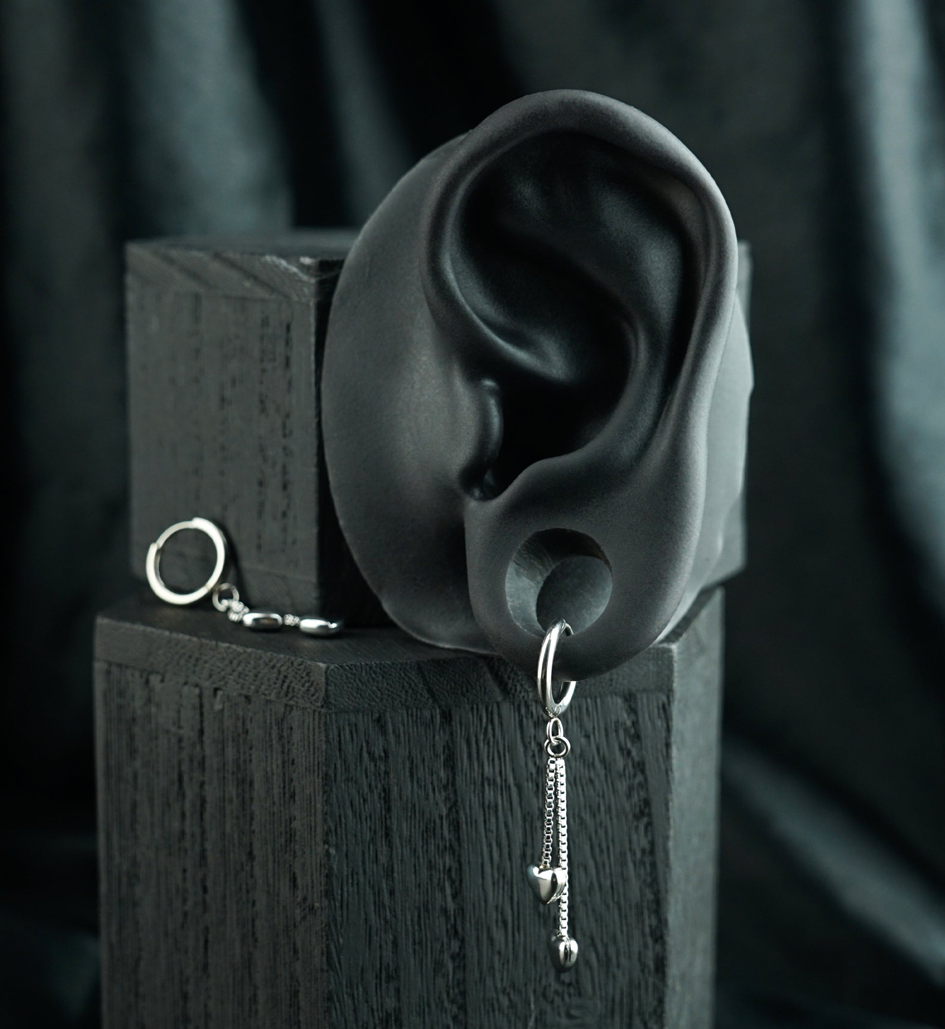 Double Heart Chain Stainless Steel Hinged Hoop Earrings