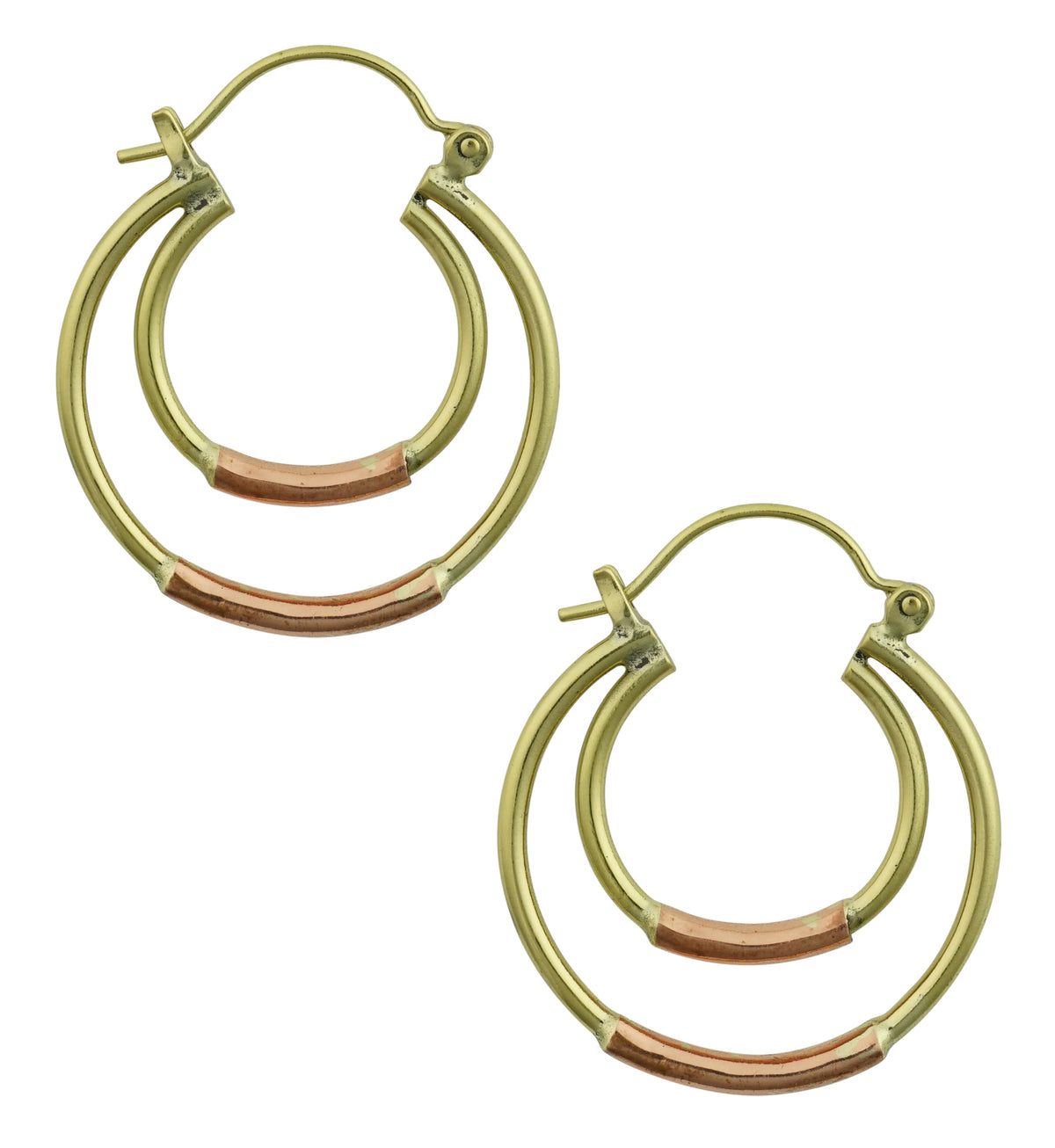 Double Hoop Brass and Copper Plug Hoops by Urban Body Jewelry
