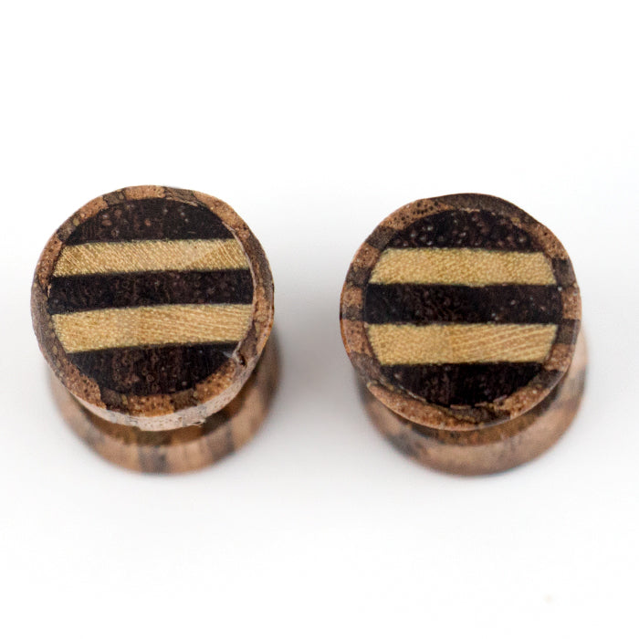 Zebra Wood Fake Gauges Plugs With Stripe Wood Inlay