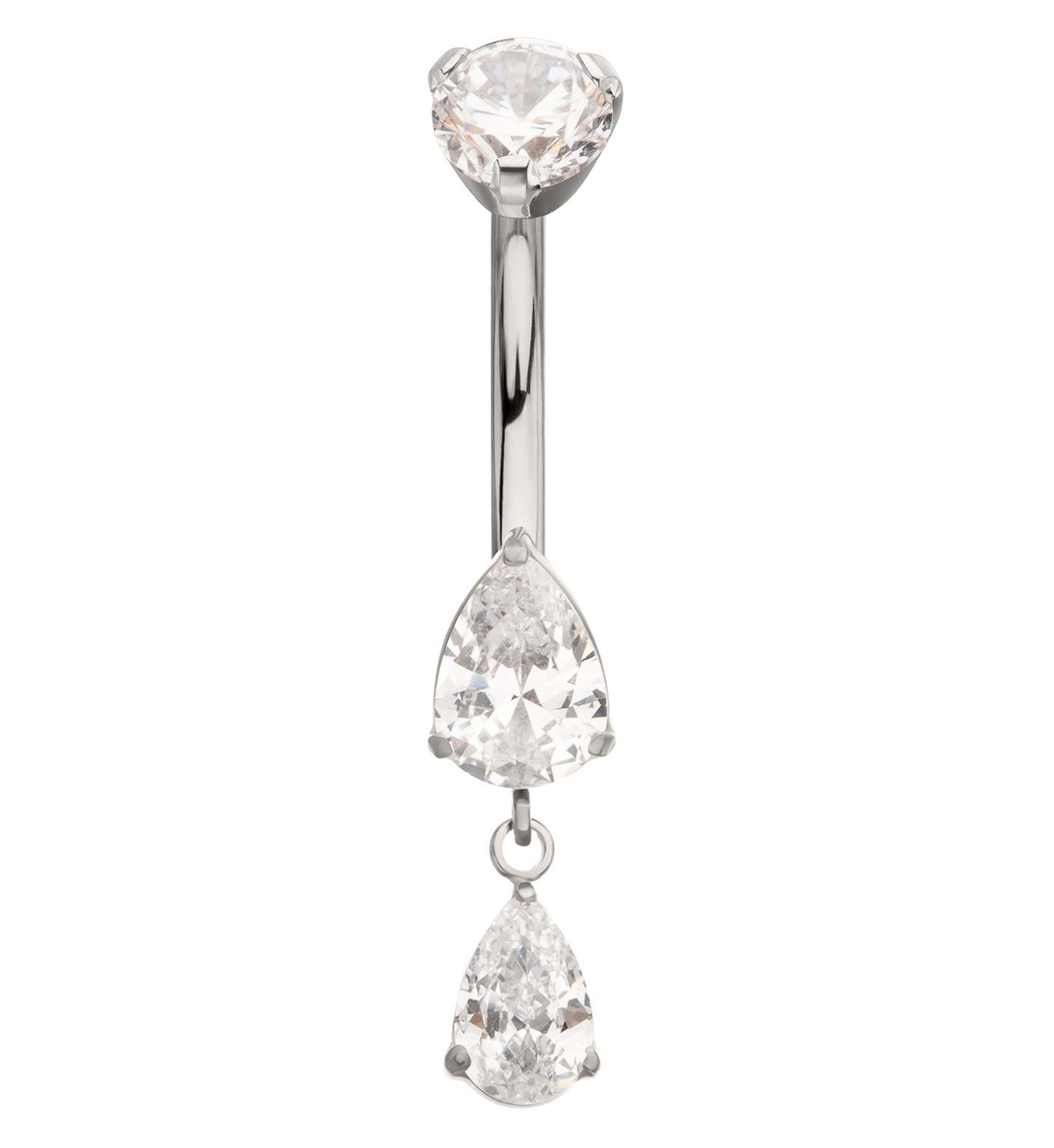 Double Teardrop Clear CZ Dangle Titanium Internally Threaded Belly Button Ring