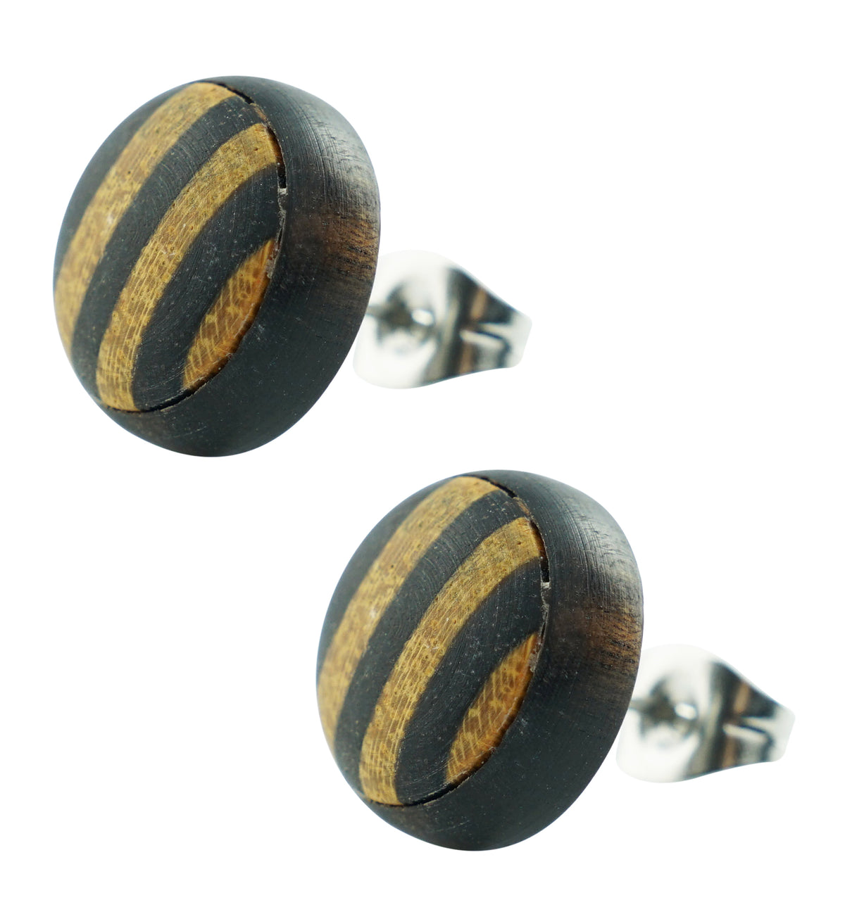 Double Wooden Striped Stainless Steel Stud Earrings