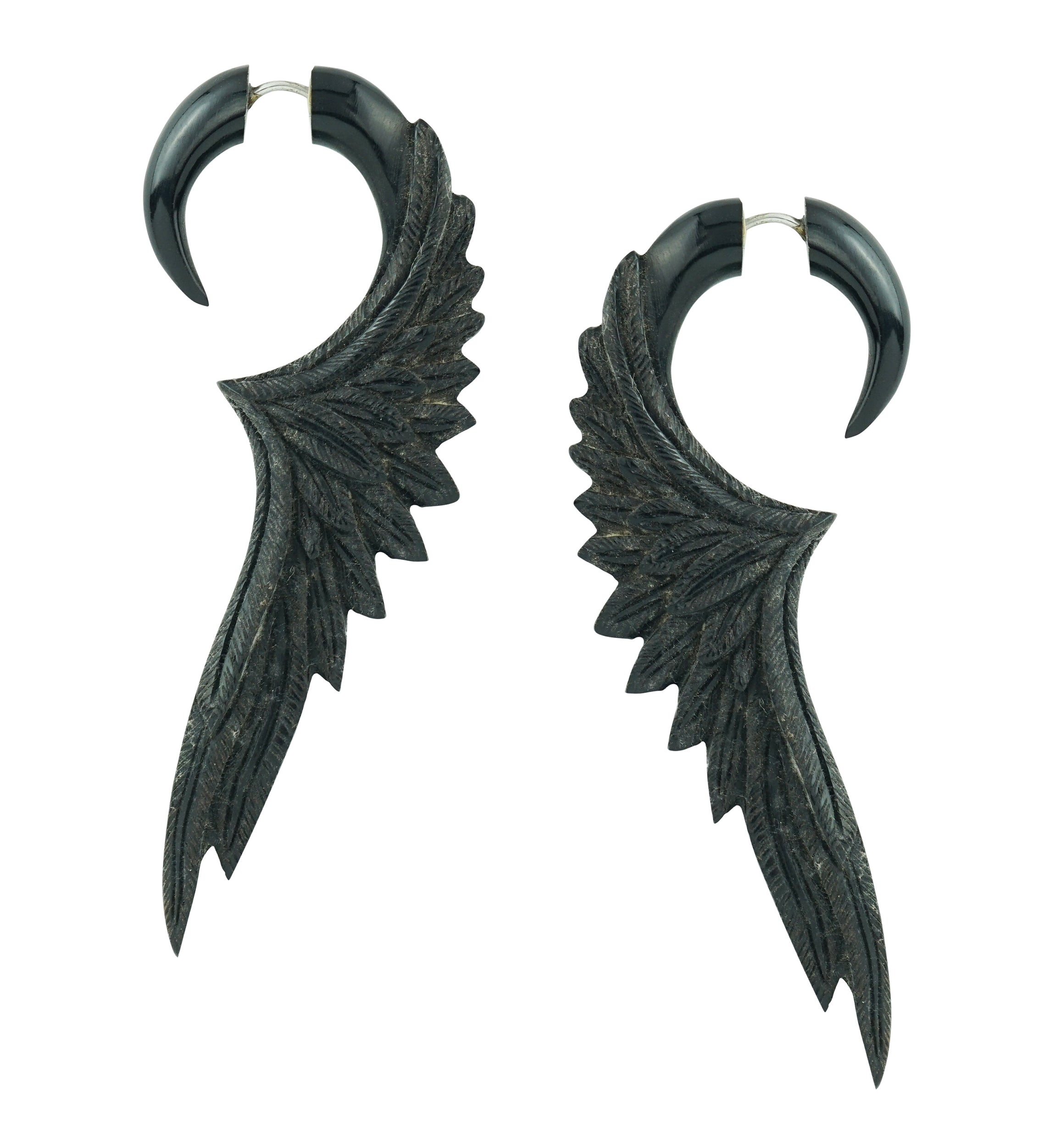 Eagle Wing Black Horn Hanging Fake Gauges Earrings