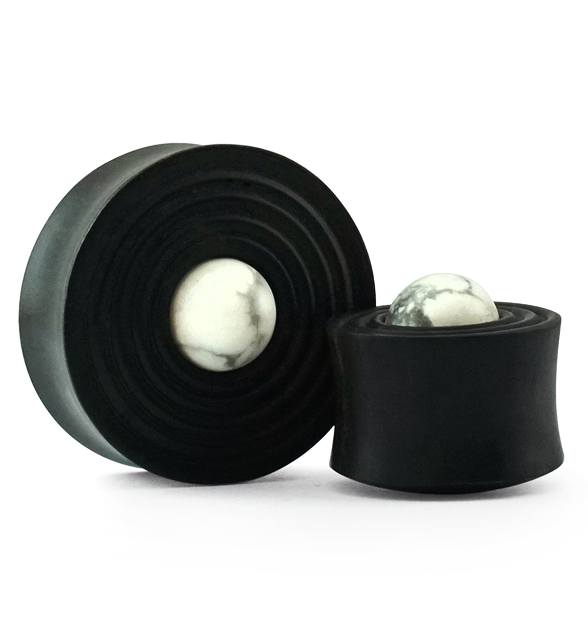 Ecliptic White Howlite Stone Areng Wood Double Flare Plugs