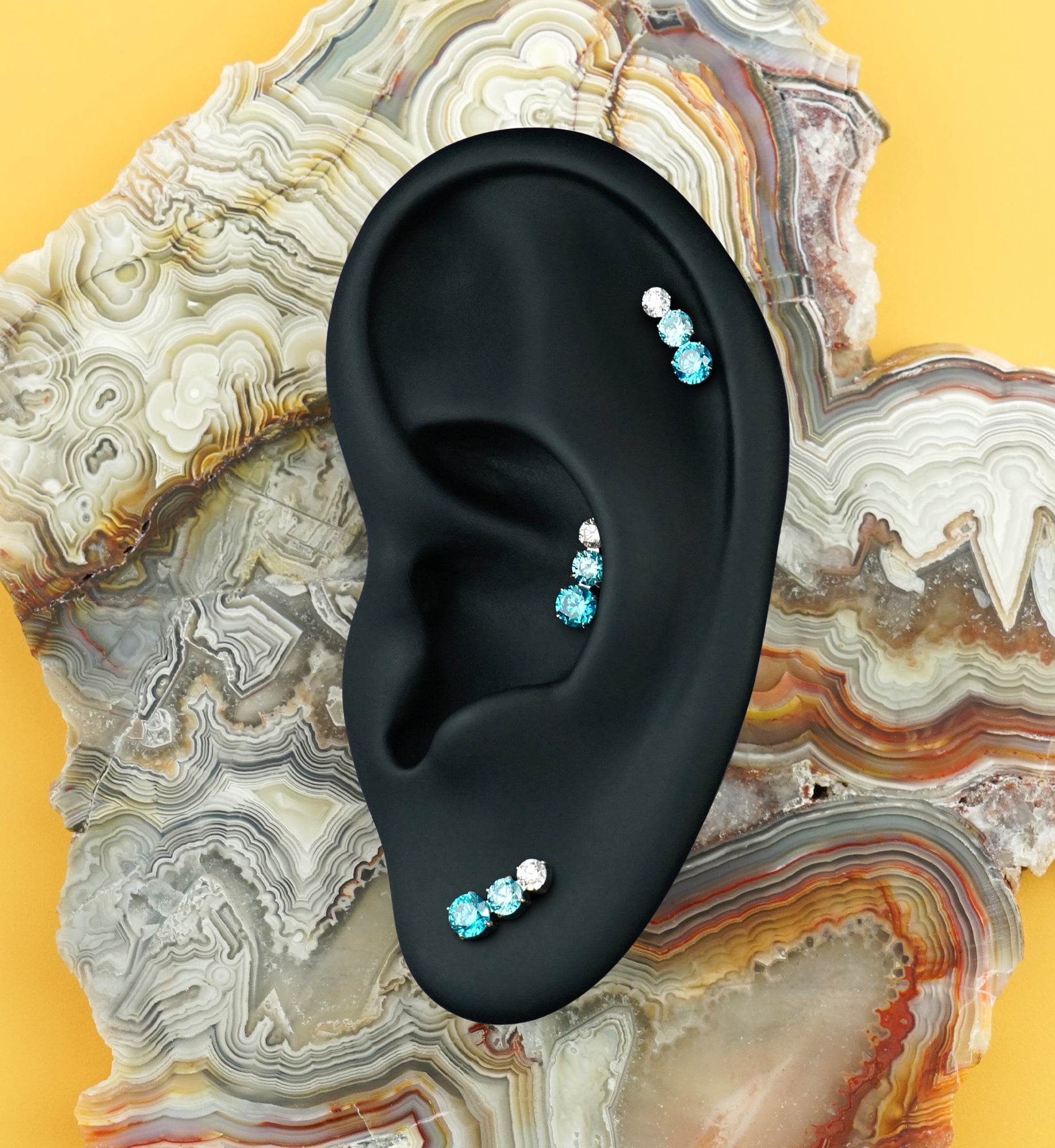 Ellipses Aqua CZ Titanium Threadless Top