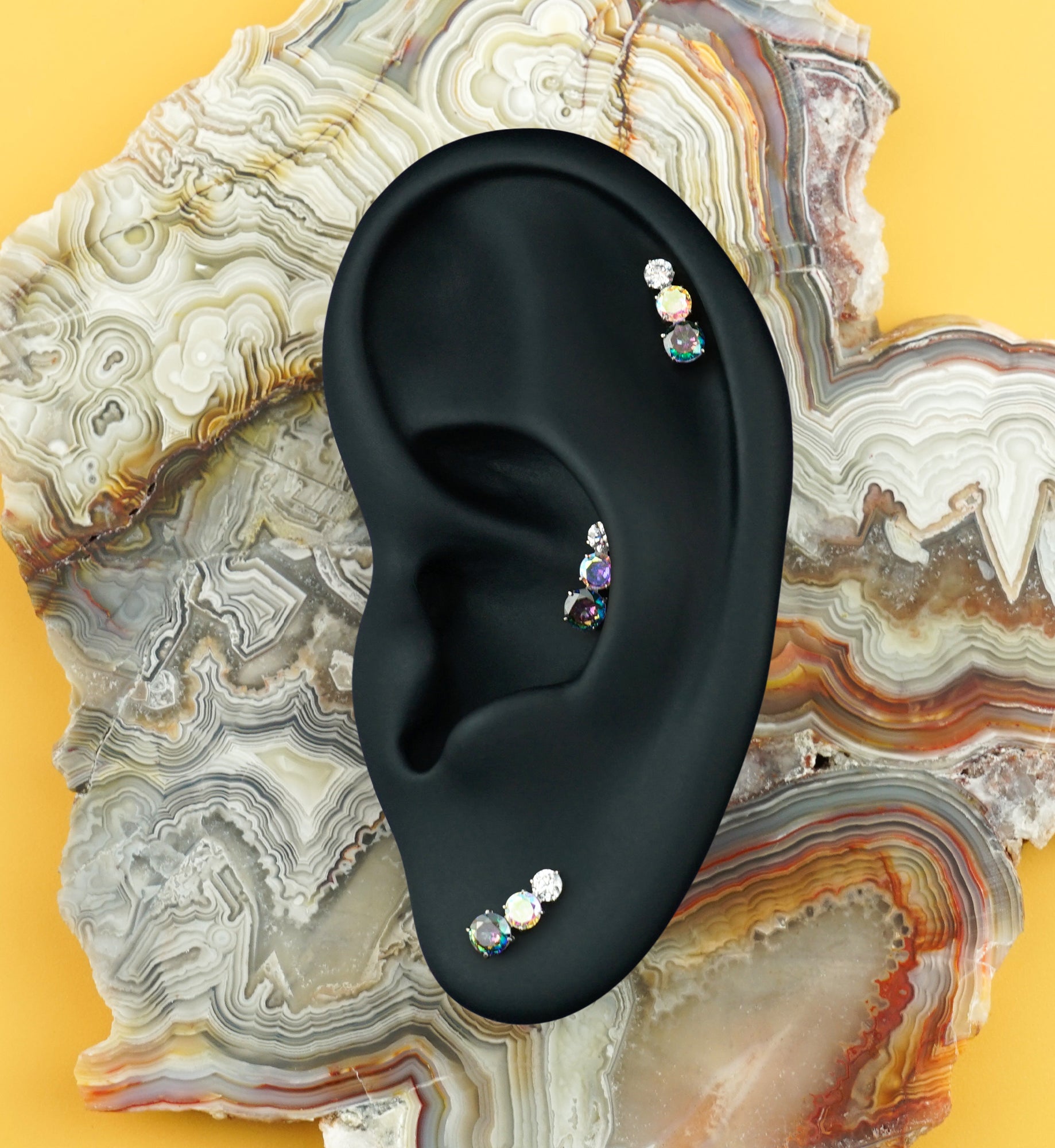 Ellipses Black Aurora CZ Titanium Threadless Top