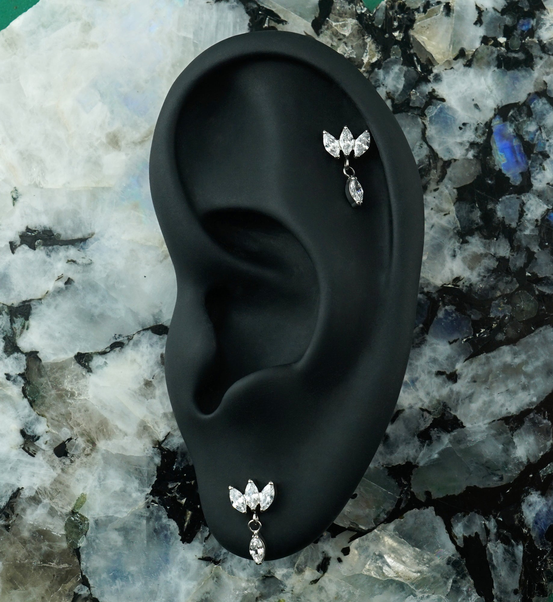 Empress Drop Clear CZ Dangle Titanium Threadless Top
