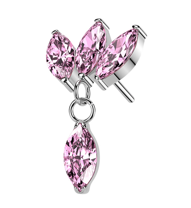 Empress Drop Pink CZ Dangle Titanium Threadless Top