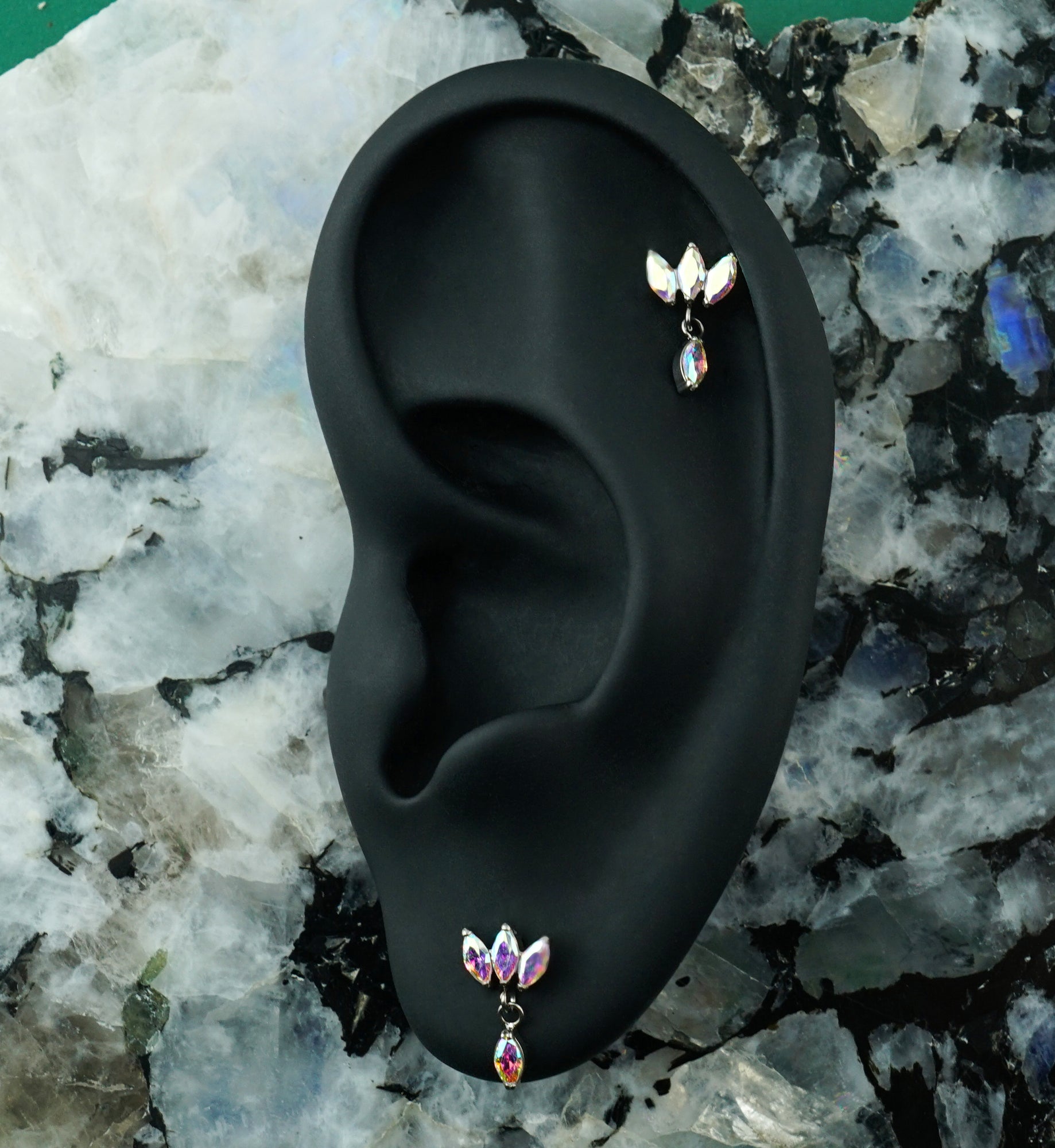 Empress Drop Rainbow Aurora CZ Dangle Titanium Threadless Top