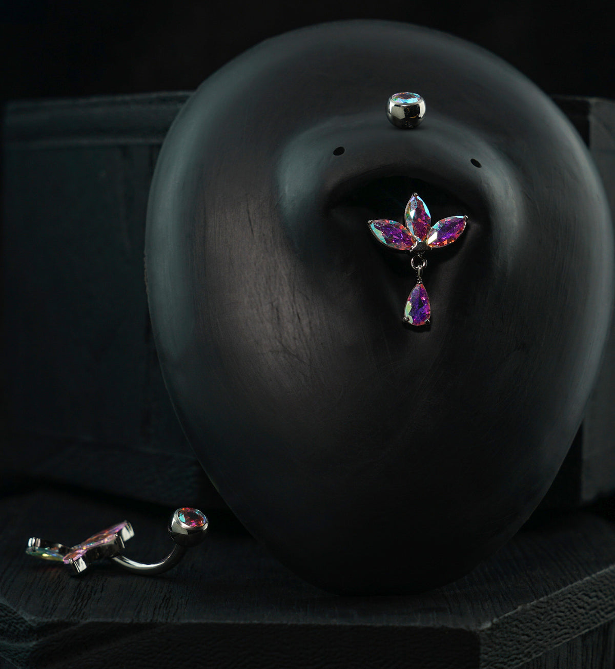 Empress Teardrop Rainbow Aurora CZ Dangle Titanium Internally Threaded Belly Button Ring