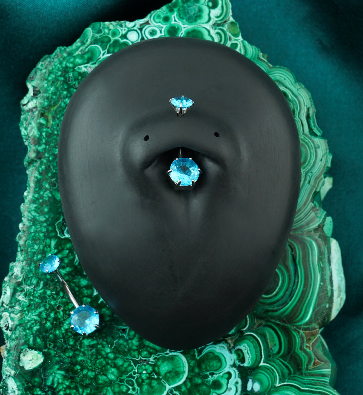 Faceted Aqua CZ Stainless Steel Internally Threaded Belly Button Ring