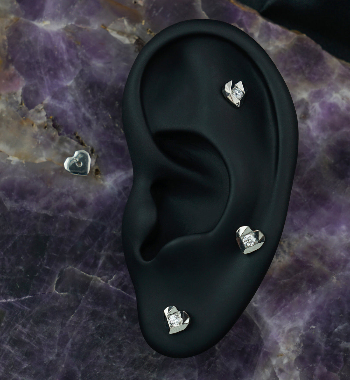 Faceted Heart Clear CZ Titanium Threadless Top