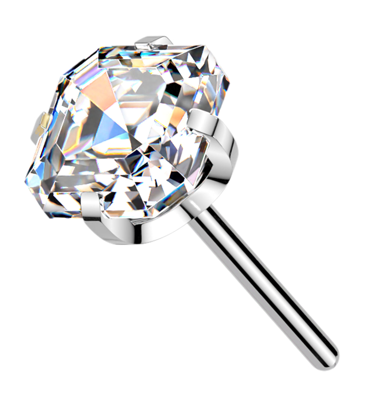Faceted Square Clear CZ Titanium Threadless Top by Urban Body Jewelry