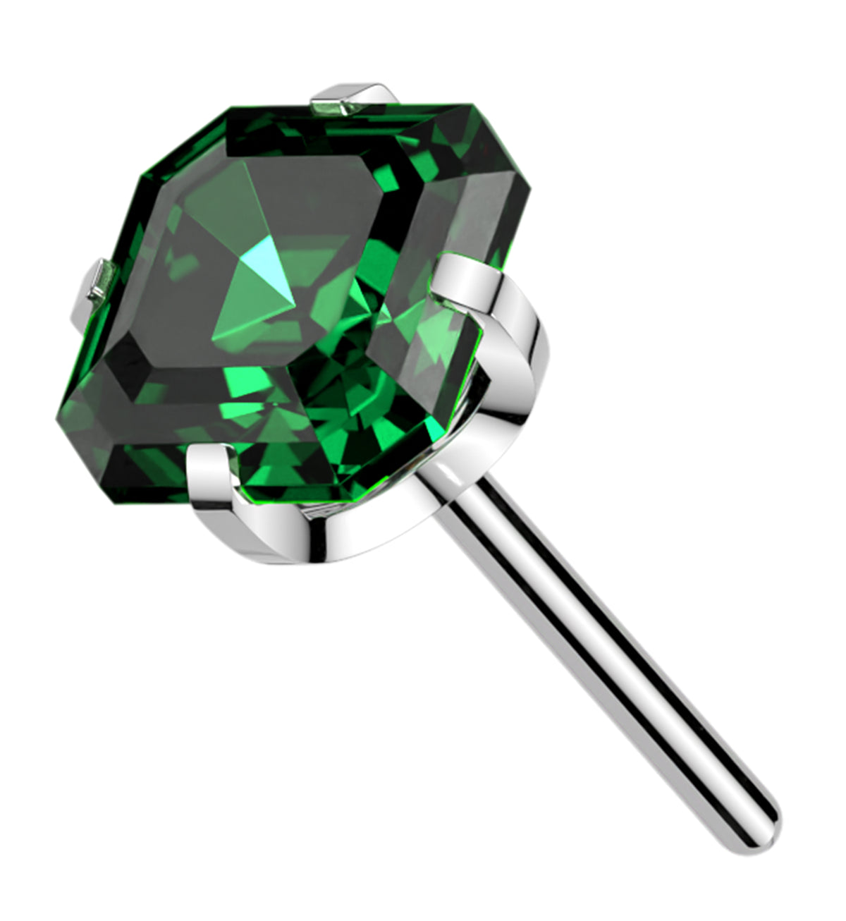 Faceted Square Emerald CZ Titanium Threadless Top by Urban Body Jewelry