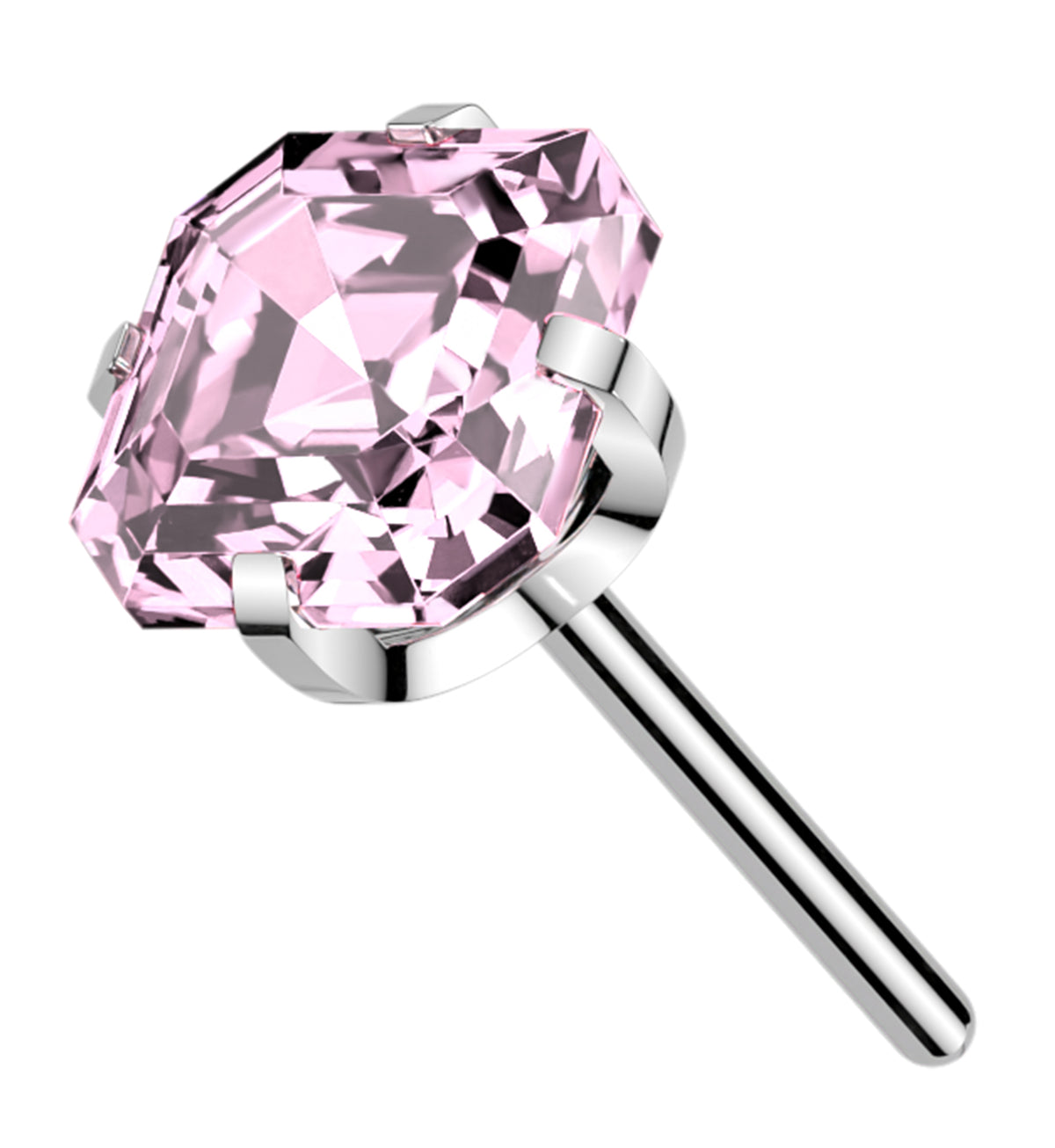 Faceted Square Pink CZ Titanium Threadless Top by Urban Body Jewelry