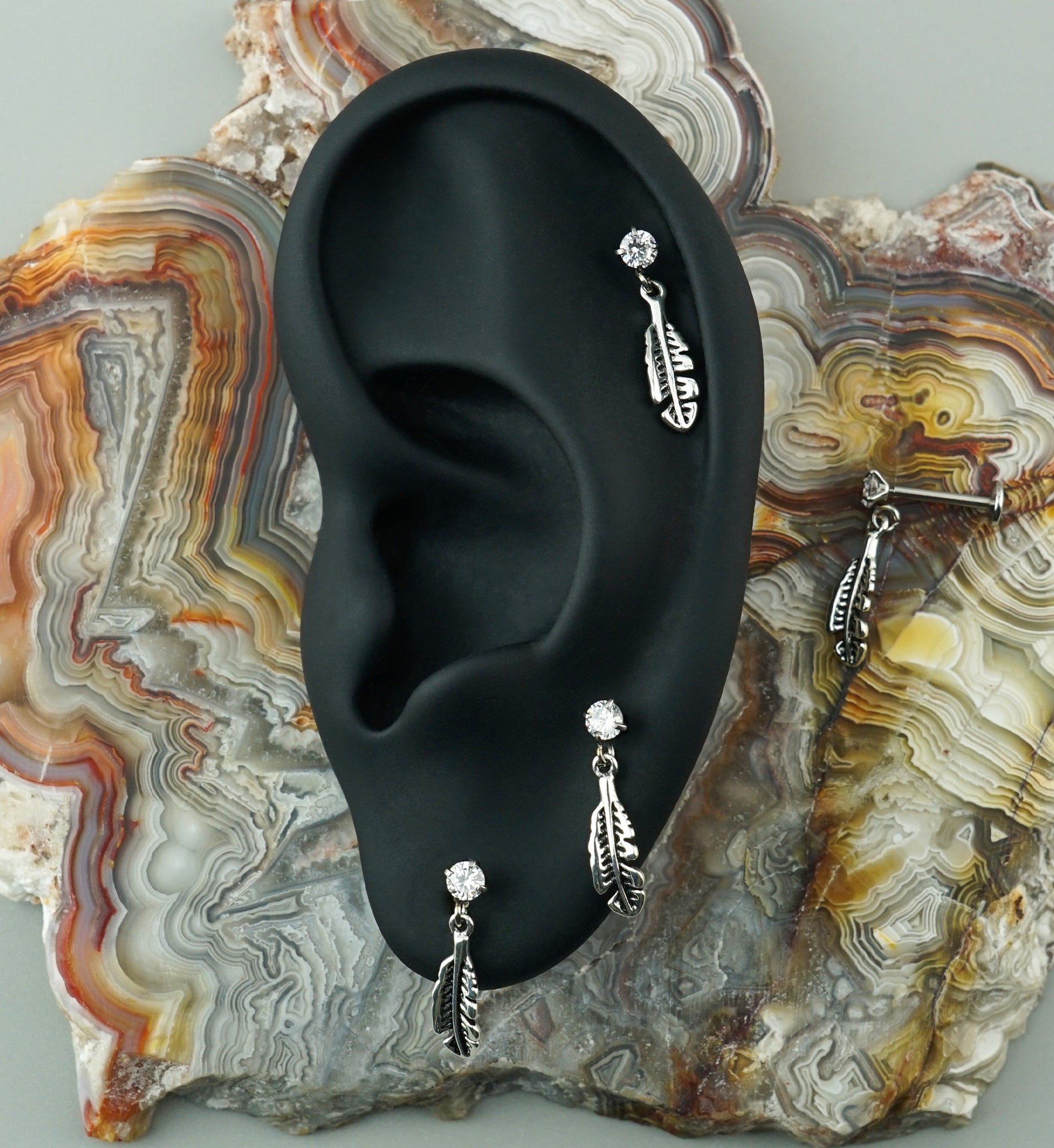 Feather Dangle CZ Stainless Steel Threadless Labret