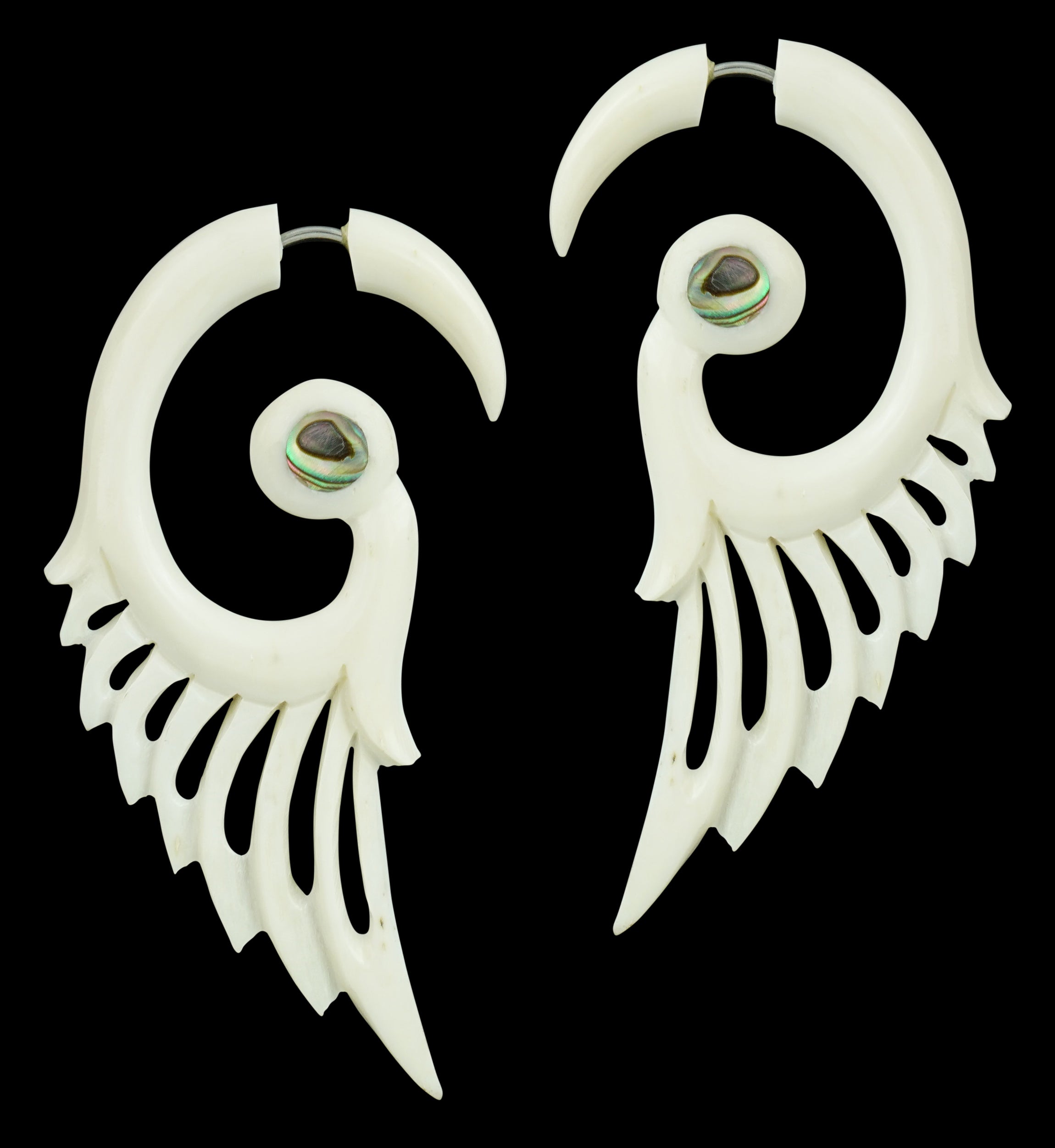 Feather Wing Abalone Shell Inlay Fake Gauges Earrings