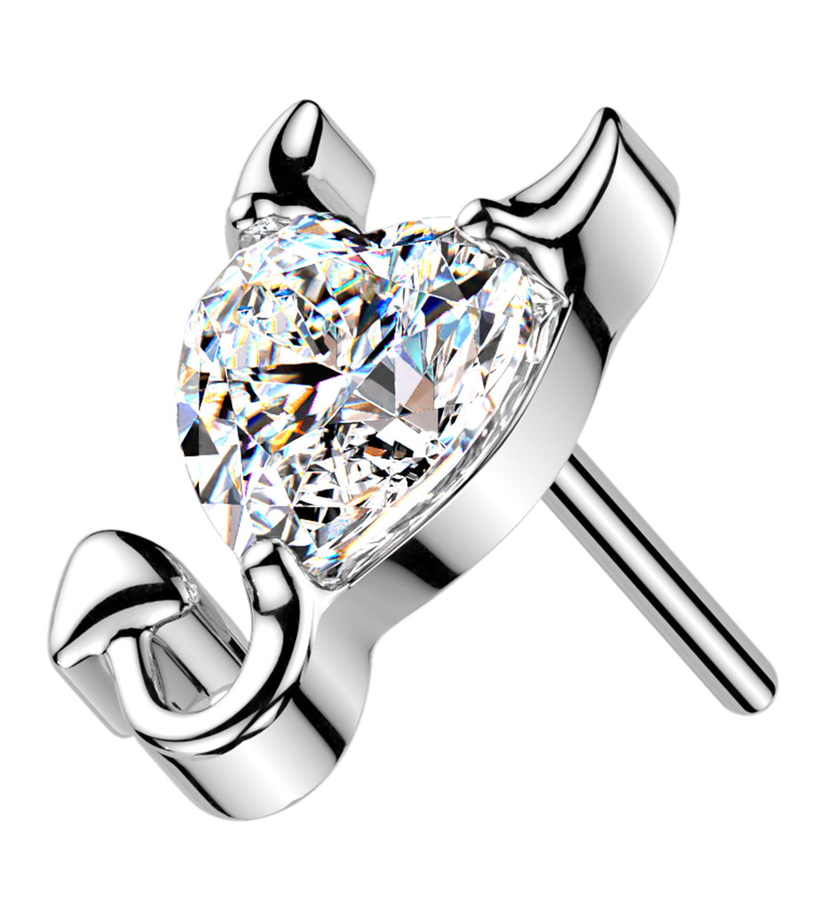 Fiend Heart Clear CZ Titanium Threadless Top by Urban Body Jewelry