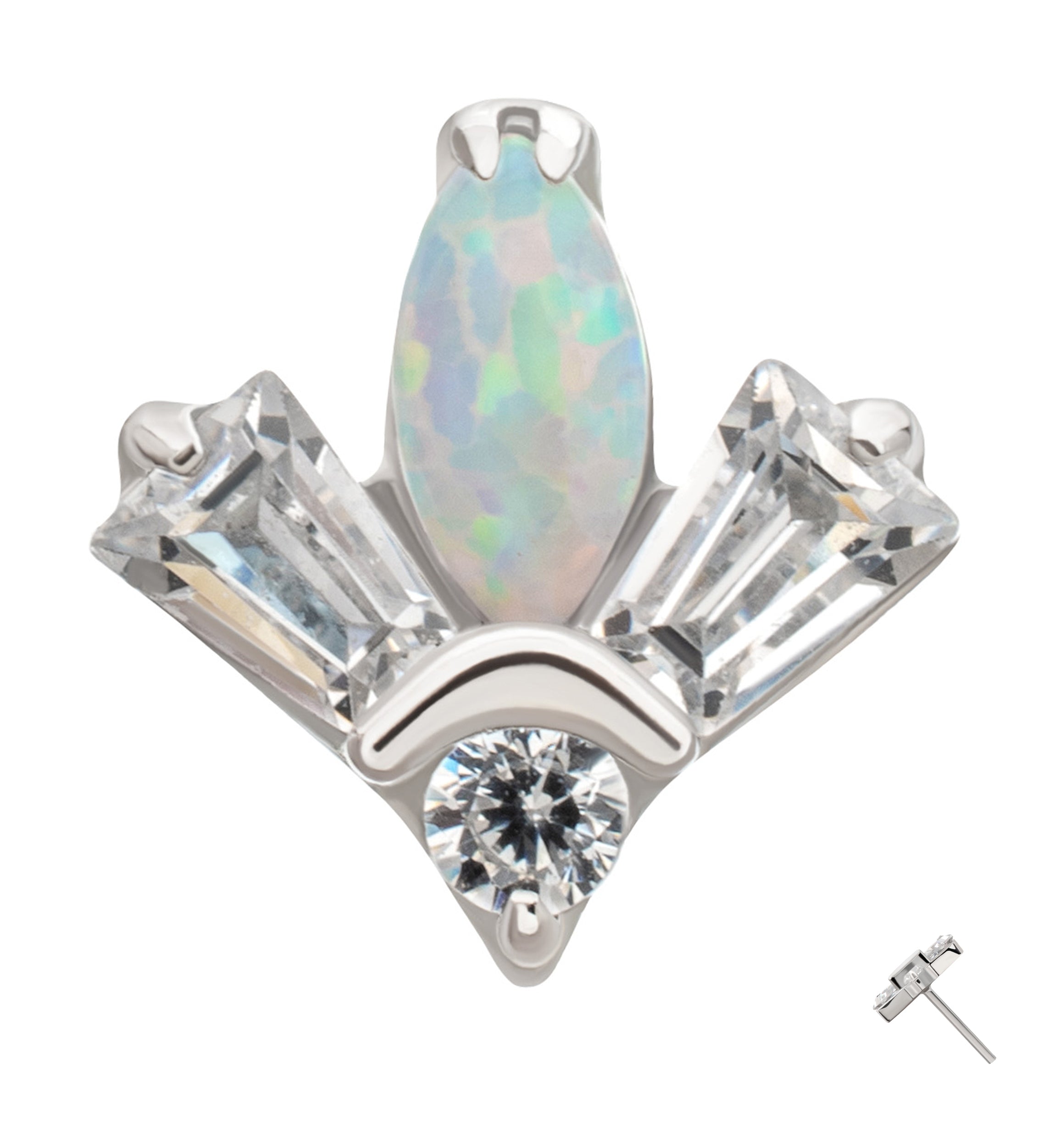 Platinum PVD Firefly White Opalite Clear CZ Titanium Threadless Top