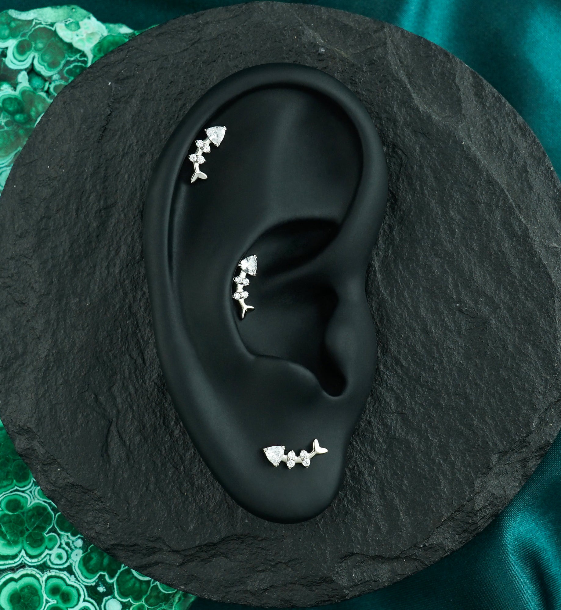 Fish Bones Clear CZ Titanium Threadless Top