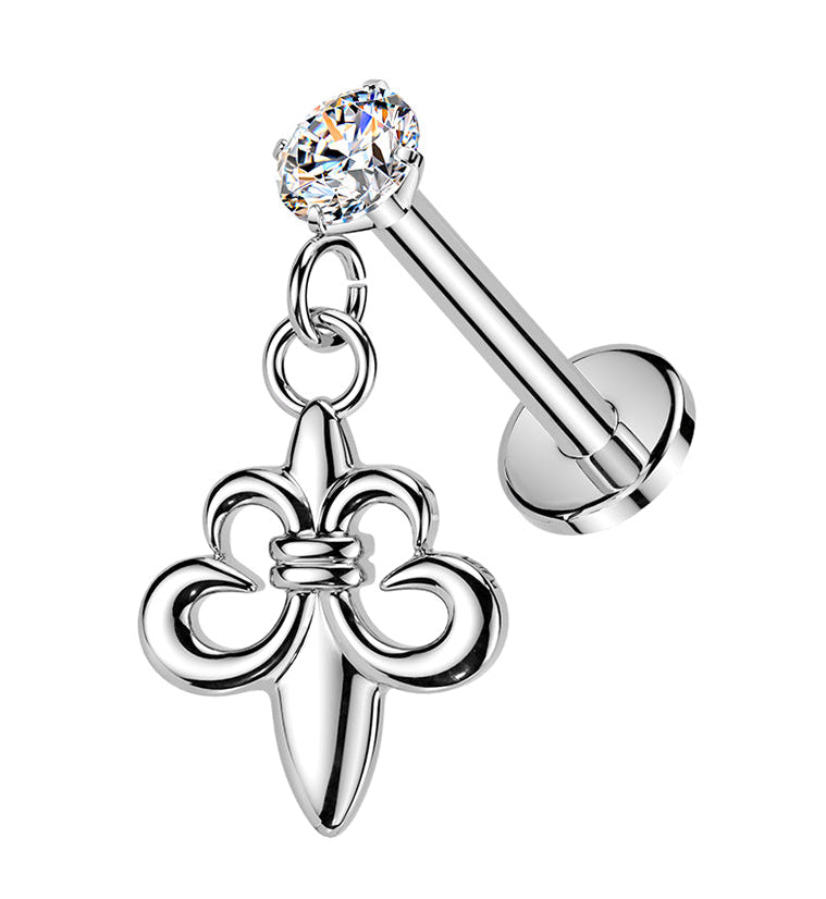 Fleur de Lis Dangle CZ Stainless Steel Threadless Labret