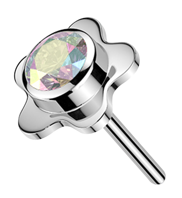 Floral Pop Rainbow Aurora CZ Titanium Threadless Top
