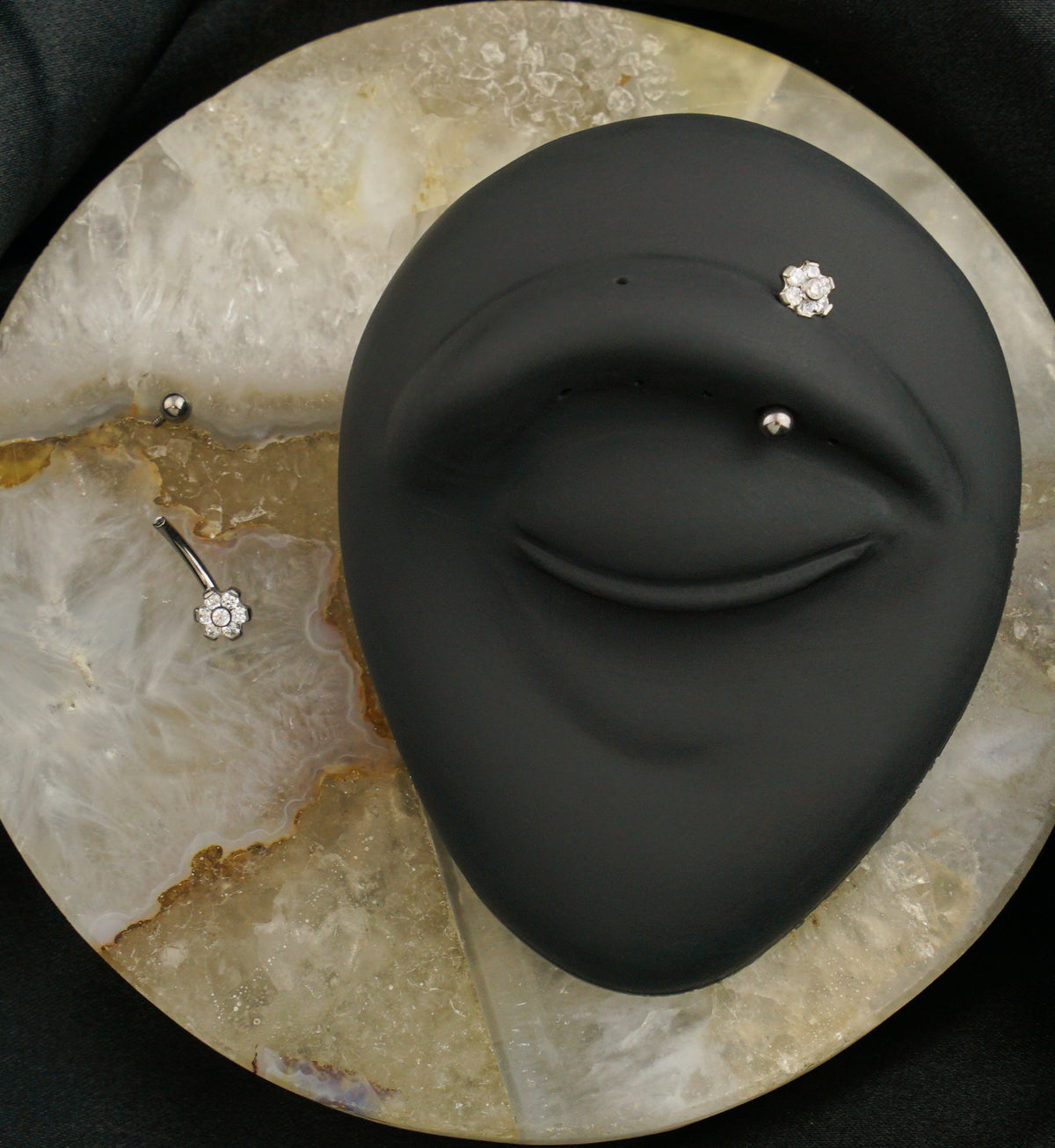 Flower Clear CZ Internally Threaded Titanium Curved Barbell