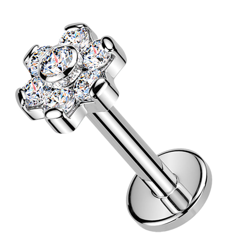 Flower Semi-Bezel CZ Titanium Internally Threaded Labret