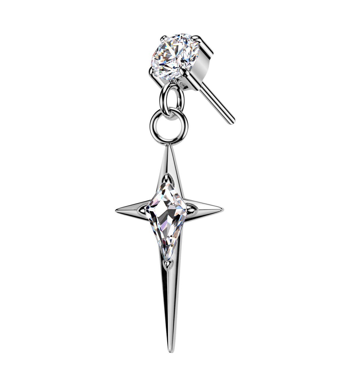 Four Point Star CZ Dangle Titanium Threadless Top