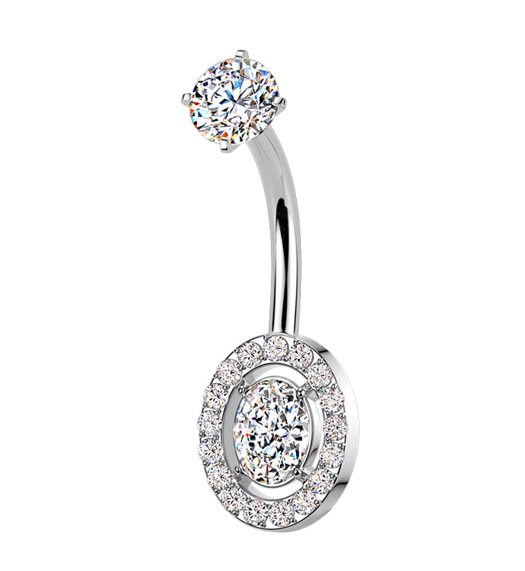 Framed Oval CZ Stainless Steel Internally Threaded Belly Button Ring