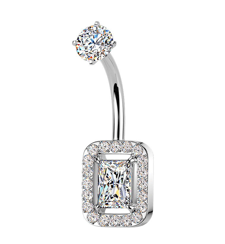 Framed Rectangle CZ Stainless Steel Internally Threaded Belly Button Ring