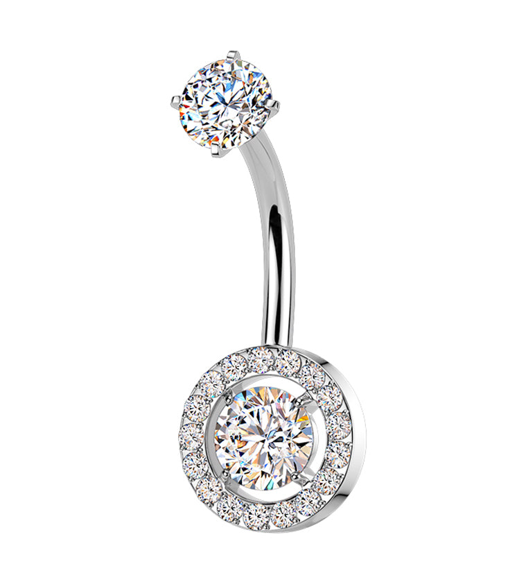 Framed Round CZ Stainless Steel Internally Threaded Belly Button Ring